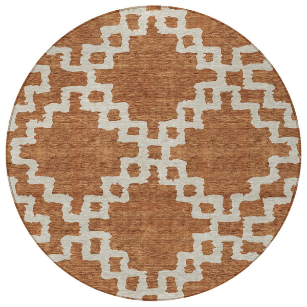 Homeroots 3' Artichoke Green And Ivory Geometric Washable Area Rug For Indoor And Outdoor Spaces, Durable Design 8' Round Polyester 593782