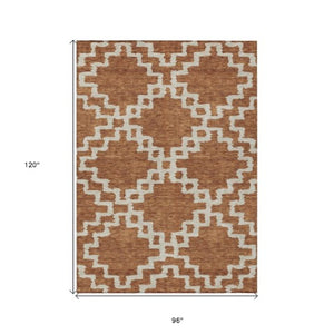 Homeroots 3' Artichoke Green And Ivory Geometric Washable Area Rug For Indoor And Outdoor Spaces, Durable Design 8' X 10' Polyester 593783