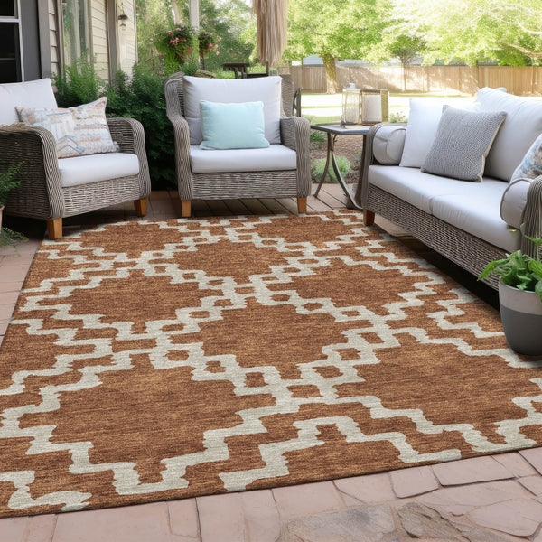 Homeroots 3' Artichoke Green And Ivory Geometric Washable Area Rug For Indoor And Outdoor Spaces, Durable Design 8' X 10' Polyester 593783