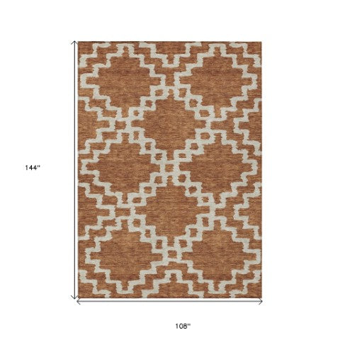Homeroots 3' Artichoke Green And Ivory Geometric Washable Area Rug For Indoor And Outdoor Spaces, Durable Design 9' X 12' Polyester 593784