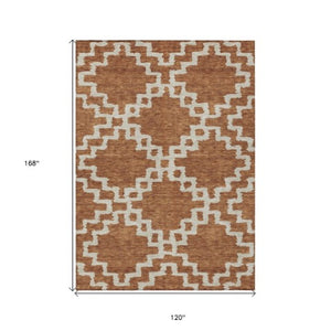 Homeroots 3' Artichoke Green And Ivory Geometric Washable Area Rug For Indoor And Outdoor Spaces, Durable Design 10' X 14' Polyester 593785