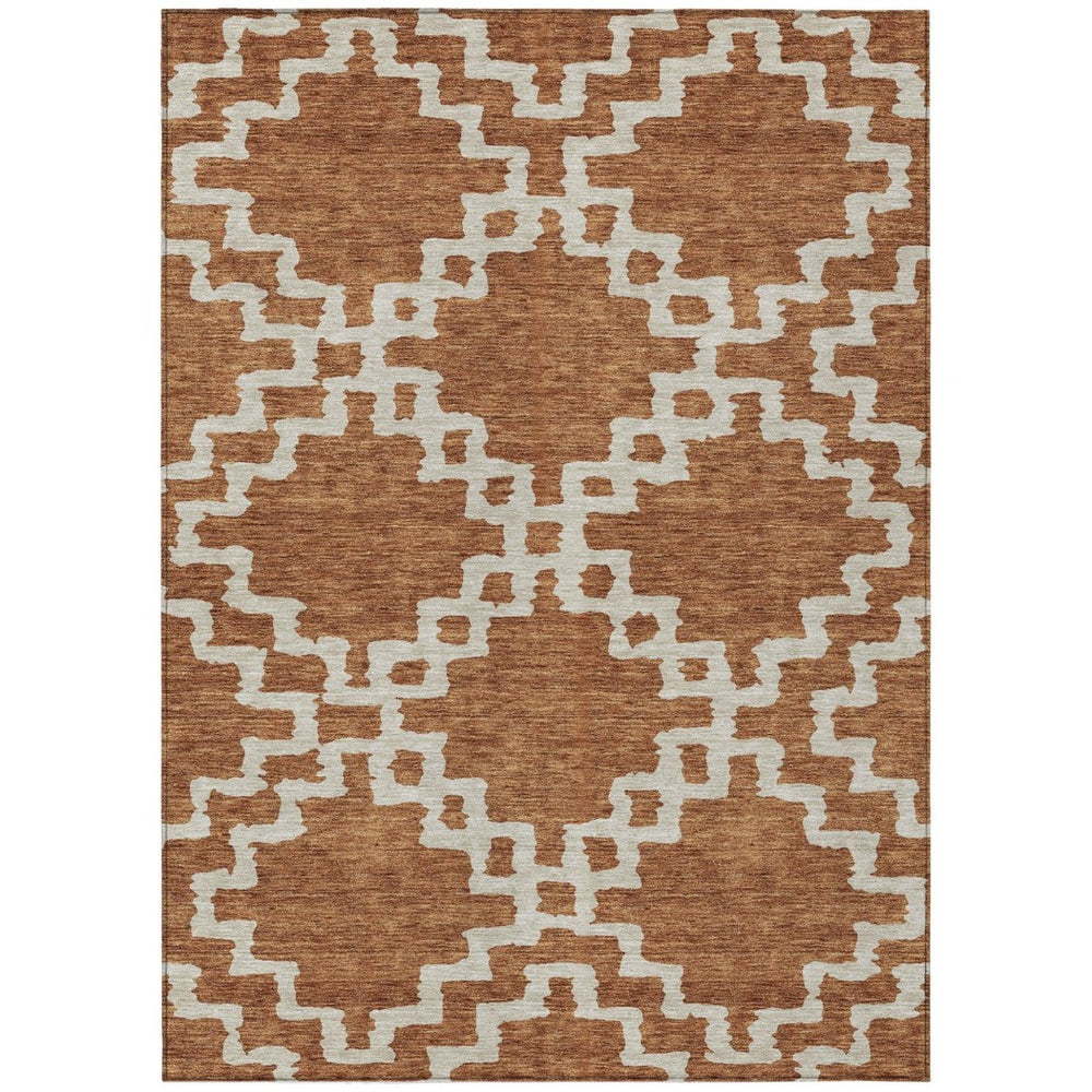 HomeRoots 5' Brown and Ivory Geometric Area Rug – Stylish, Washable Indoor-Outdoor Solution for Any Space 10' X 14' 593785