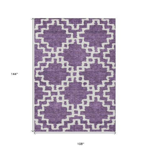 Homeroots 3' Artichoke Green And Ivory Geometric Washable Area Rug For Indoor And Outdoor Spaces, Durable Design 9' X 12' Polyester 593790