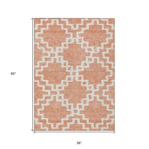 Homeroots 3' Artichoke Green And Ivory Geometric Washable Area Rug For Indoor And Outdoor Spaces, Durable Design 3' X 5' Polyester 593792
