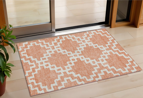 Homeroots 3' Artichoke Green And Ivory Geometric Washable Area Rug For Indoor And Outdoor Spaces, Durable Design 3' X 5' Polyester 593792