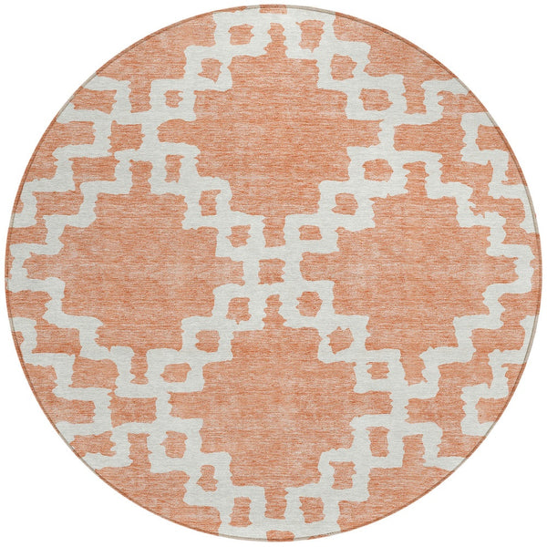 Homeroots 3' Artichoke Green And Ivory Geometric Washable Area Rug For Indoor And Outdoor Spaces, Durable Design 8' Round Polyester 593794