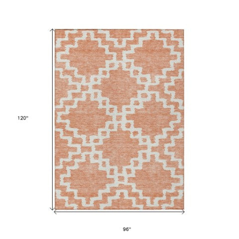 Homeroots 3' Artichoke Green And Ivory Geometric Washable Area Rug For Indoor And Outdoor Spaces, Durable Design 8' X 10' Polyester 593795