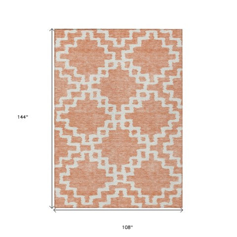 Homeroots 3' Artichoke Green And Ivory Geometric Washable Area Rug For Indoor And Outdoor Spaces, Durable Design 9' X 12' Polyester 593796