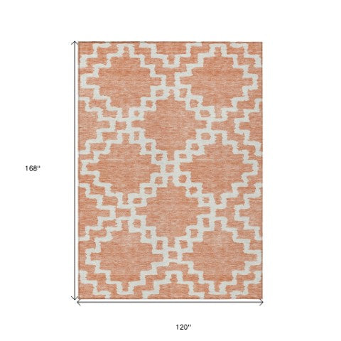 Homeroots 3' Artichoke Green And Ivory Geometric Washable Area Rug For Indoor And Outdoor Spaces, Durable Design 10' X 14' Polyester 593797