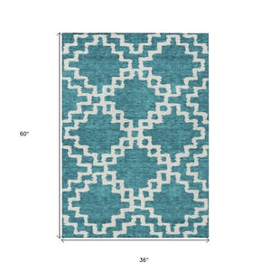 Homeroots 3' Artichoke Green And Ivory Geometric Washable Area Rug For Indoor And Outdoor Spaces, Durable Design 3' X 5' Polyester 593798