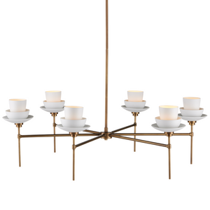 Etiquette Chandelier - Mid-Century Modern Antique Brass Fixture with Bone China Cups & Adjustable Design