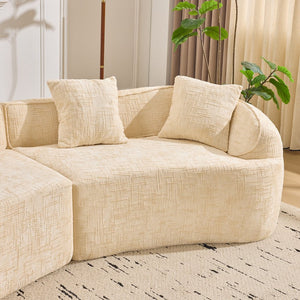 English Elm Beige Curved Compressed Sofa — Nordic Minimalist Foam & Spring Design, Soft Upholstery, Easy Setup W3612S00012