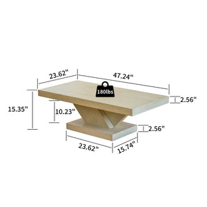 English Elm 47" X-base Oak Wash Coffee Table Solid Veneer Sculptural Frame for Living Room Imitative Oak W1435P337638