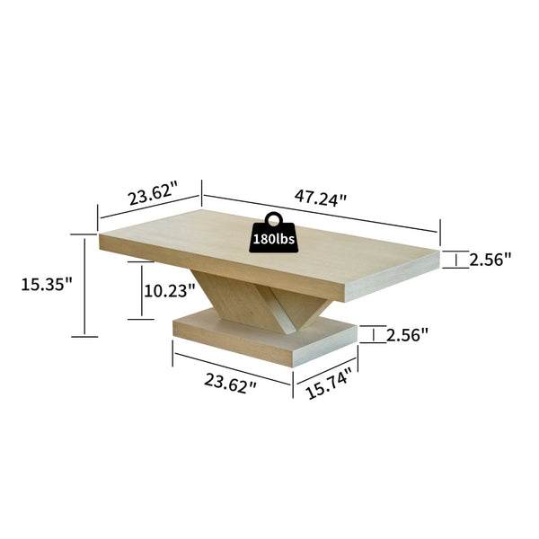English Elm 47" X-base Oak Wash Coffee Table Solid Veneer Sculptural Frame for Living Room Imitative Oak W1435P337638