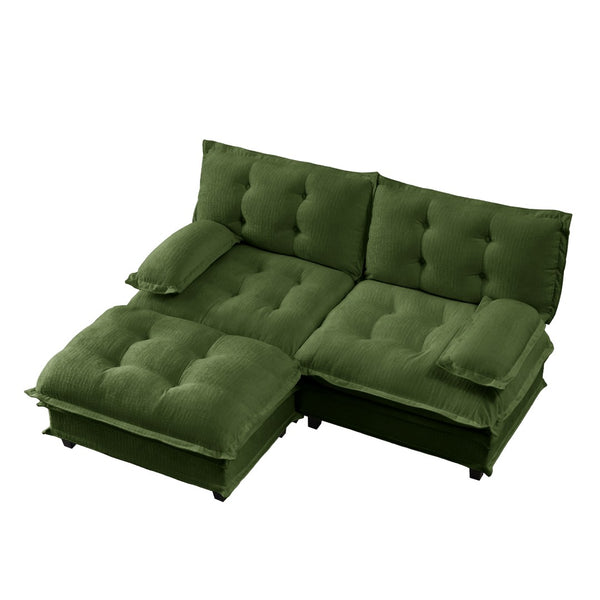 English Elm 77" L-shaped Chenille Cloud Sectional Sofa with Ottoman Deep Cushioned Modular Couch Green W714S01719