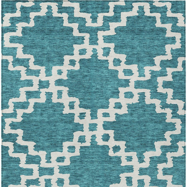 Homeroots 3' Artichoke Green And Ivory Geometric Washable Area Rug For Indoor And Outdoor Spaces, Durable Design 8' X 10' Polyester 593801