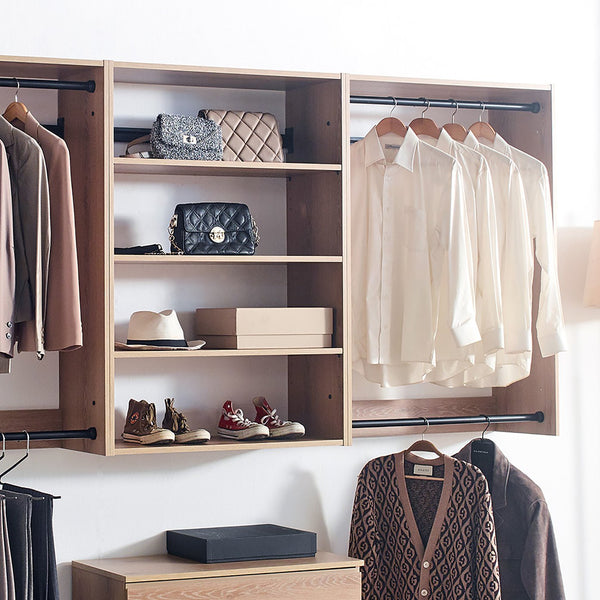 English Elm Devi Oak Wall Closet System — Durable Melamine & Wood Modular Storage, Warm Oak Finish, Easy Assembly B040S00117