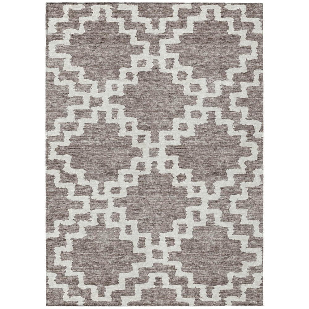 HomeRoots 5' Stylish Taupe and Ivory Geometric Washable Area Rug for Indoor and Outdoor Versatile Spaces 5' X 8' 593805