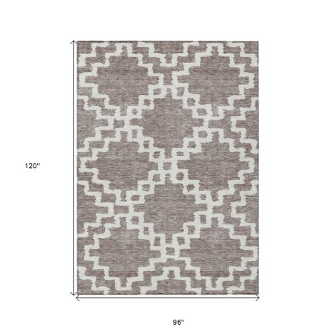 Homeroots 3' Artichoke Green And Ivory Geometric Washable Area Rug For Indoor And Outdoor Spaces, Durable Design 8' X 10' Polyester 593807
