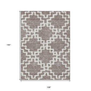 Homeroots 3' Artichoke Green And Ivory Geometric Washable Area Rug For Indoor And Outdoor Spaces, Durable Design 9' X 12' Polyester 593808