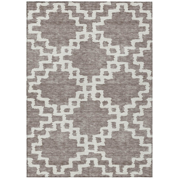 HomeRoots 5' Stylish Taupe and Ivory Geometric Washable Area Rug for Indoor and Outdoor Versatile Spaces 10' X 14' 593809