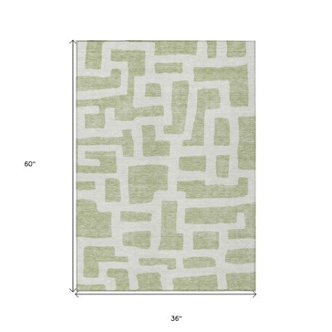 Homeroots 3' Artichoke Green Abstract Area Rug - Stylish, Washable Indoor-outdoor Design For All Spaces 3' X 5' Polyester 593816