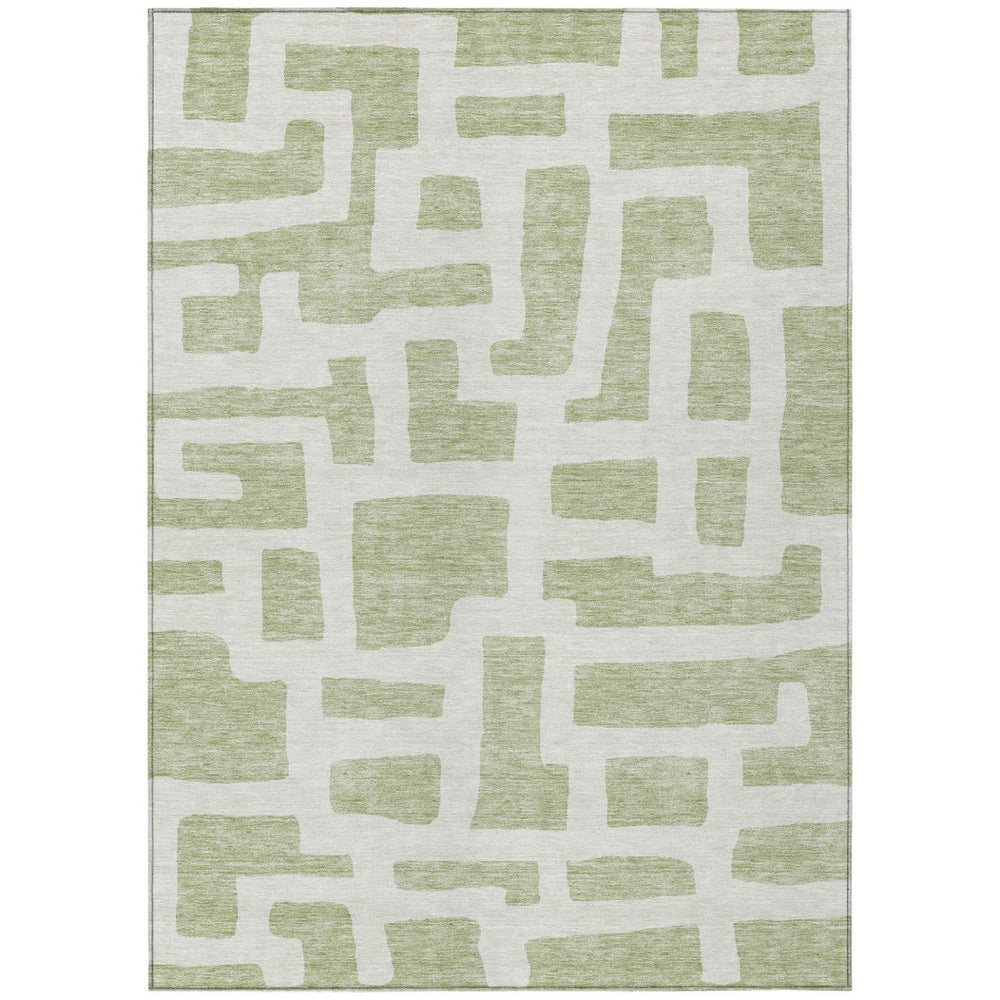 HomeRoots 5' Artichoke Green and Ivory Abstract Area Rug – Durable, Washable, Perfect for Indoor and Outdoor Spaces 5' X 8' 593817