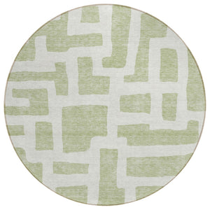 HomeRoots 5' Artichoke Green and Ivory Abstract Area Rug – Durable, Washable, Perfect for Indoor and Outdoor Spaces 8' Round 593818