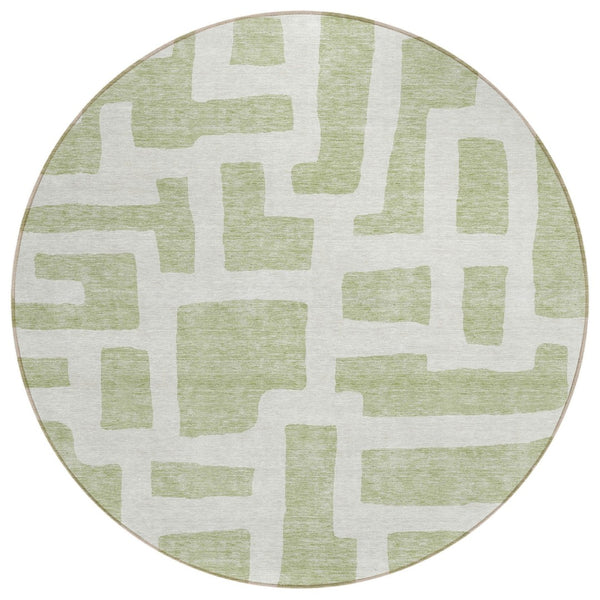 HomeRoots 5' Artichoke Green and Ivory Abstract Area Rug – Durable, Washable, Perfect for Indoor and Outdoor Spaces 8' Round 593818
