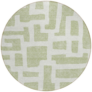 Homeroots 3' Artichoke Green Abstract Area Rug - Stylish, Washable Indoor-outdoor Design For All Spaces 8' Round Polyester 593818