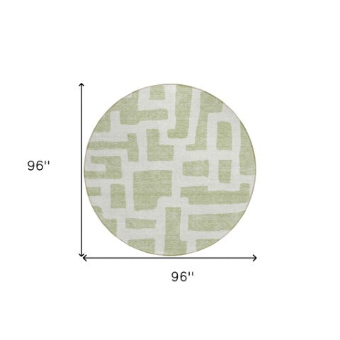 Homeroots 3' Artichoke Green Abstract Area Rug - Stylish, Washable Indoor-outdoor Design For All Spaces 8' Round Polyester 593818