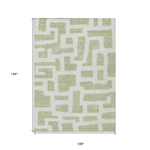 Homeroots 3' Artichoke Green Abstract Area Rug - Stylish, Washable Indoor-outdoor Design For All Spaces 9' X 12' Polyester 593820