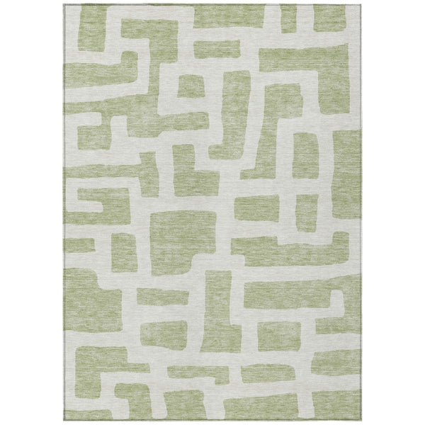 HomeRoots 9' Artichoke Green and Ivory Abstract Washable Area Rug - Stylish, Durable, Indoor/Outdoor Design 9' X 12' 593820