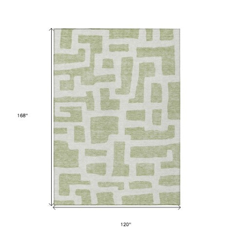 Homeroots 3' Artichoke Green Abstract Area Rug - Stylish, Washable Indoor-outdoor Design For All Spaces 10' X 14' Polyester 593821