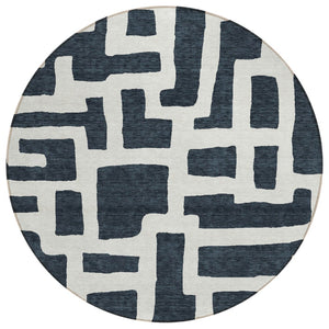 HomeRoots 5' Versatile Black and Ivory Abstract Area Rug - Durable, Washable, Indoor/Outdoor Perfect for Any Space 8' Round 593824