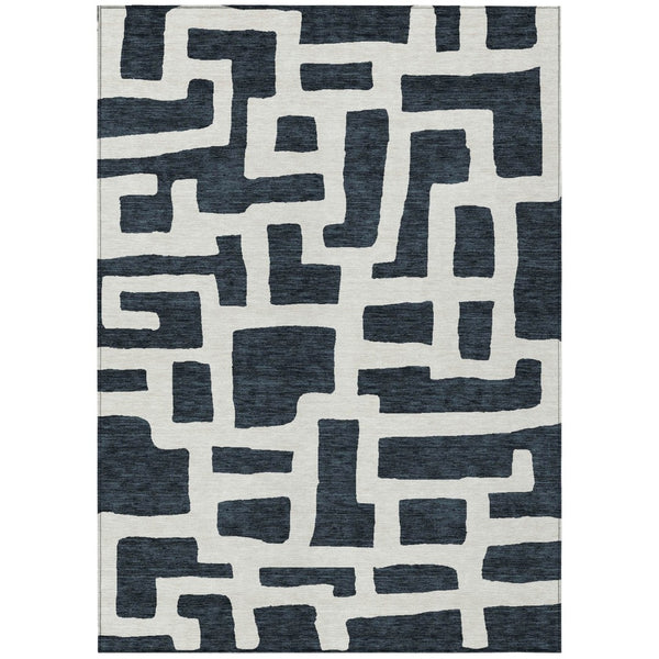 HomeRoots 9' Black and Ivory Abstract Area Rug - Durable, Washable, All-Weather Design for Indoors and Outdoors 9' X 12' 593826