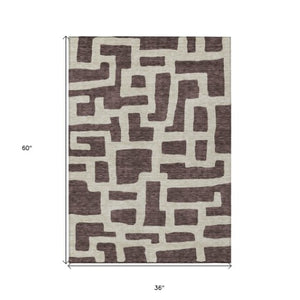 Homeroots 3' Artichoke Green Abstract Area Rug - Stylish, Washable Indoor-outdoor Design For All Spaces 3' X 5' Polyester 593828