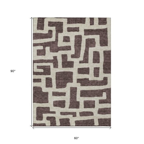 Homeroots 3' Artichoke Green Abstract Area Rug - Stylish, Washable Indoor-outdoor Design For All Spaces 5' X 8' Polyester 593829