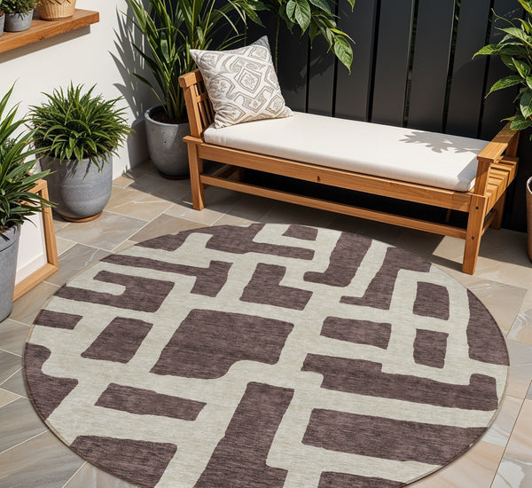 Homeroots 3' Artichoke Green Abstract Area Rug - Stylish, Washable Indoor-outdoor Design For All Spaces 8' Round Polyester 593830