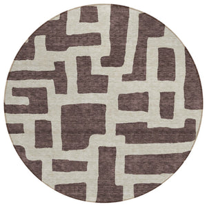 HomeRoots 5' Versatile Brown and Beige Abstract Area Rug - Stylish, Washable, Indoor/Outdoor, Stain Resistant 8' Round 593830