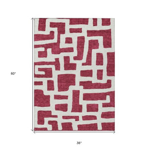 Homeroots 3' Artichoke Green Abstract Area Rug - Stylish, Washable Indoor-outdoor Design For All Spaces 3' X 5' Polyester 593834