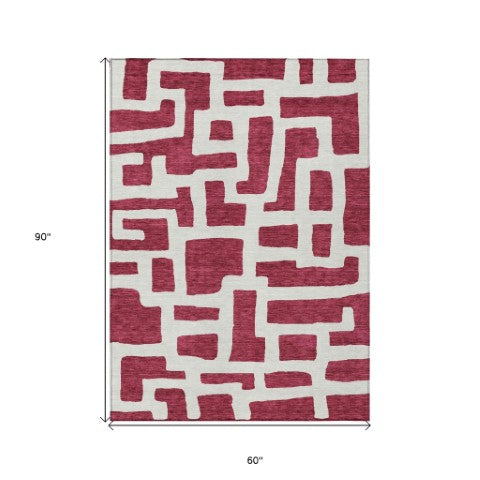 Homeroots 3' Artichoke Green Abstract Area Rug - Stylish, Washable Indoor-outdoor Design For All Spaces 5' X 8' Polyester 593835