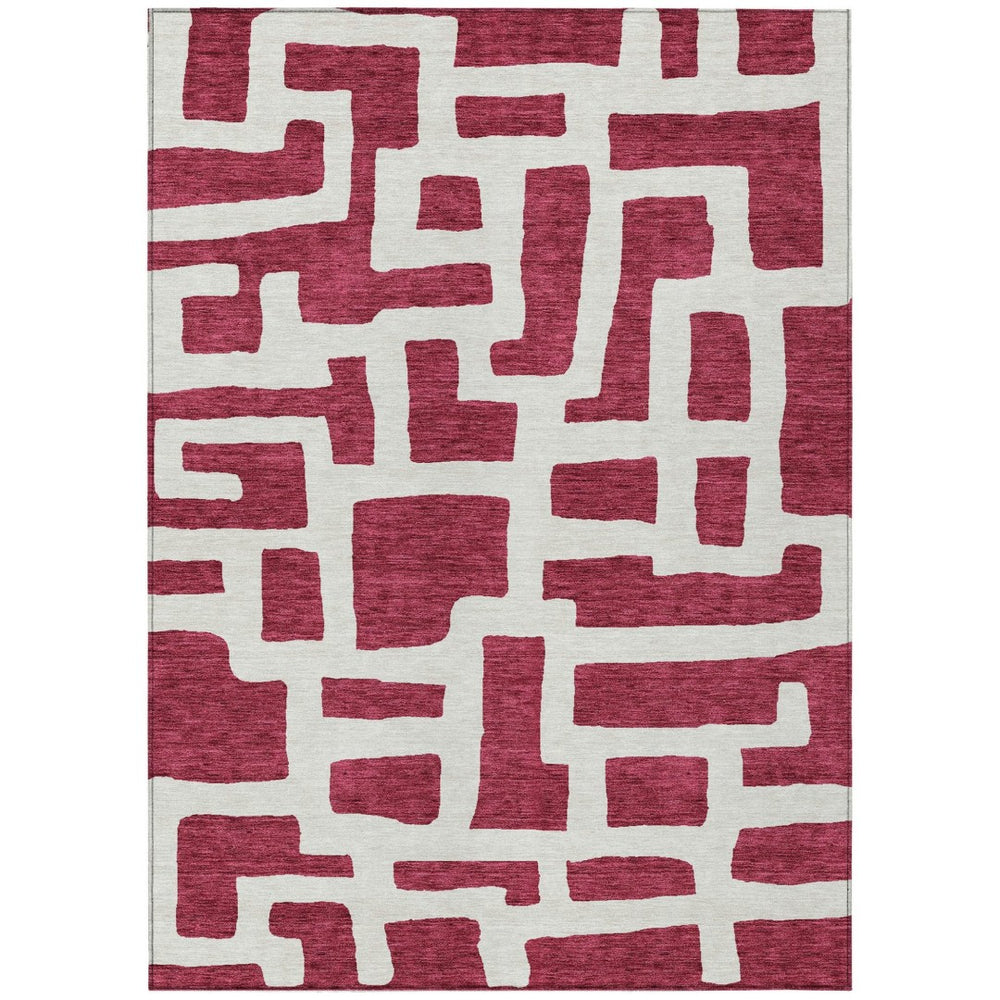 HomeRoots 9' Durable Red and Ivory Abstract Area Rug – Washable Indoor Outdoor Design for High-Traffic Spaces 9' X 12' 593838
