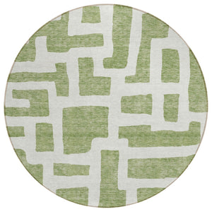 HomeRoots 5' Green and Ivory Abstract Area Rug - Stylish, Washable, and Durable for Indoor and Outdoor Use 8' Round 593842