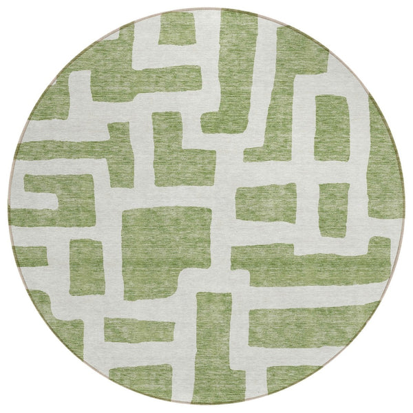 HomeRoots 5' Green and Ivory Abstract Area Rug - Stylish, Washable, and Durable for Indoor and Outdoor Use 8' Round 593842