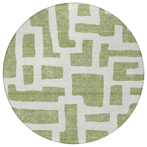 Homeroots 3' Artichoke Green Abstract Area Rug - Stylish, Washable Indoor-outdoor Design For All Spaces 8' Round Polyester 593842