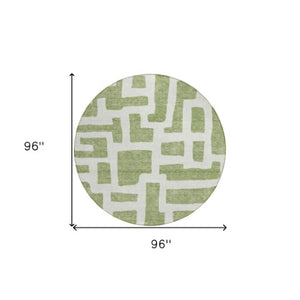 Homeroots 3' Artichoke Green Abstract Area Rug - Stylish, Washable Indoor-outdoor Design For All Spaces 8' Round Polyester 593842