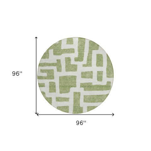 Homeroots 3' Artichoke Green Abstract Area Rug - Stylish, Washable Indoor-outdoor Design For All Spaces 8' Round Polyester 593842