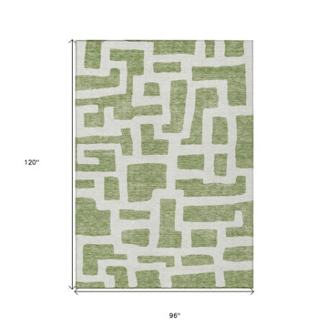 Homeroots 3' Artichoke Green Abstract Area Rug - Stylish, Washable Indoor-outdoor Design For All Spaces 8' X 10' Polyester 593843
