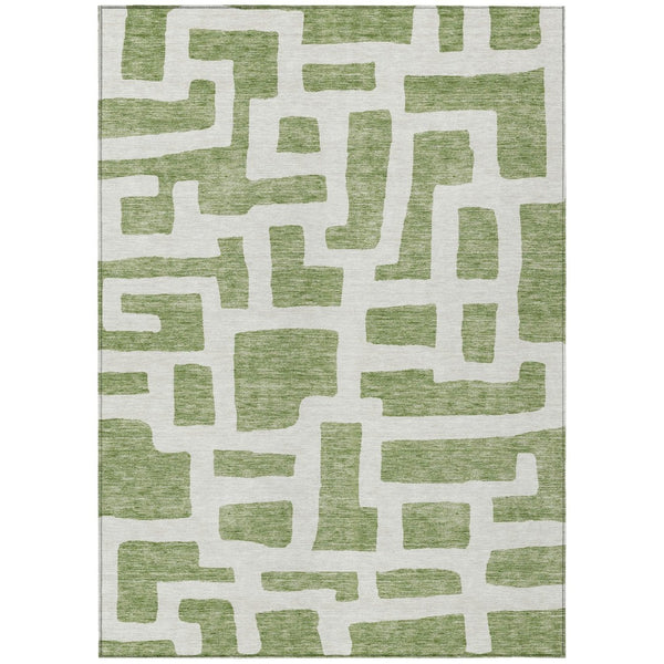 HomeRoots 5' Green and Ivory Abstract Area Rug - Stylish, Washable, and Durable for Indoor and Outdoor Use 8' X 10' 593843